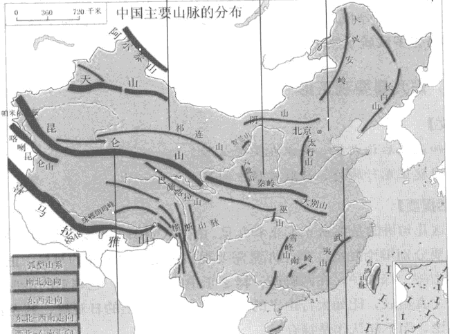 中国龙脉的形式图 昆仑山发祖 分三大干龙